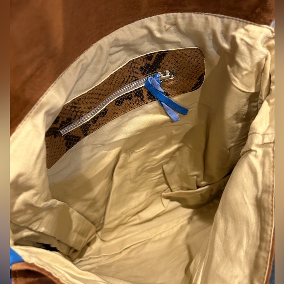 NWOT / Genuine suede and vegan leather Vintage Animal Print Tote Bag - Picture 4 of 5